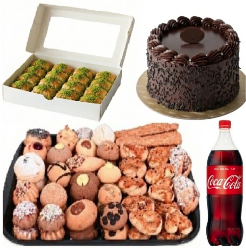 4 Kişilik Çikolatalı Yaş Pasta + Kuru Pasta + Fıstıklı Baklava Menü pasta