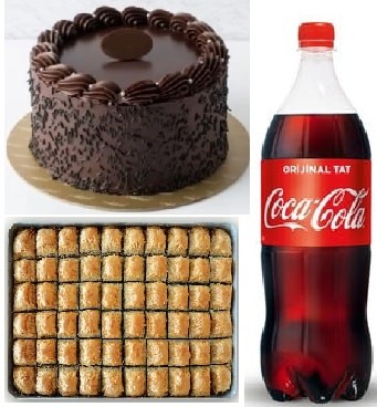 Hediye Tatlı Paketi: Çikolatalı Pasta Baklava ve Cola Seti pasta
