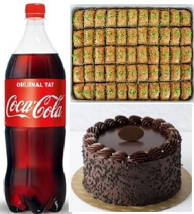 Hediye Tatlı Seti Çikolatalı Pasta Fıstıklı Baklava ve 1L Cola pasta